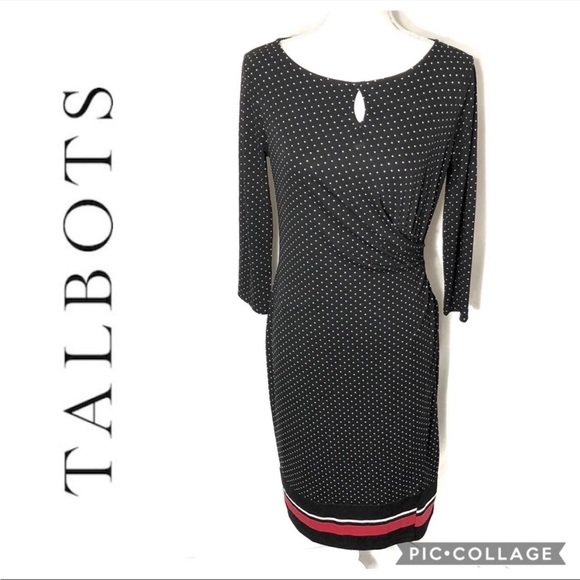 Talbots Dresses & Skirts - Talbots Black Faux Wrap Polka Dot Career Dress Size Large